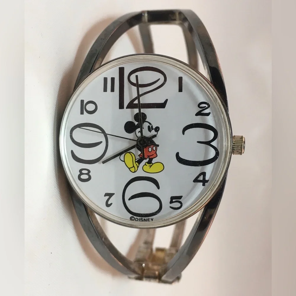 Vintage Disney Mickey Mouse Silver Cuff Bracelet Watch